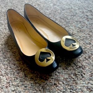 Kate Spade New York Nera Black Nappa Leather Gold Ornament Flats 9.5M